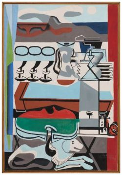 Peinture sur toile de Le Corbusier, Composition. Table d'apéritif et chien, 1927-1938 reproduction peinte à la main