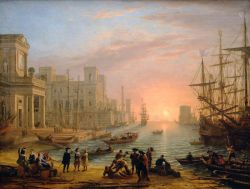 Peinture sur toile de Le Lorrain Port De Mer Soleil Couchant reproduction peinte à la main