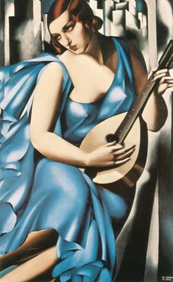 Peinture sur toile de Lempicka Blue Woman With A Guitar reproduction peinte à la main