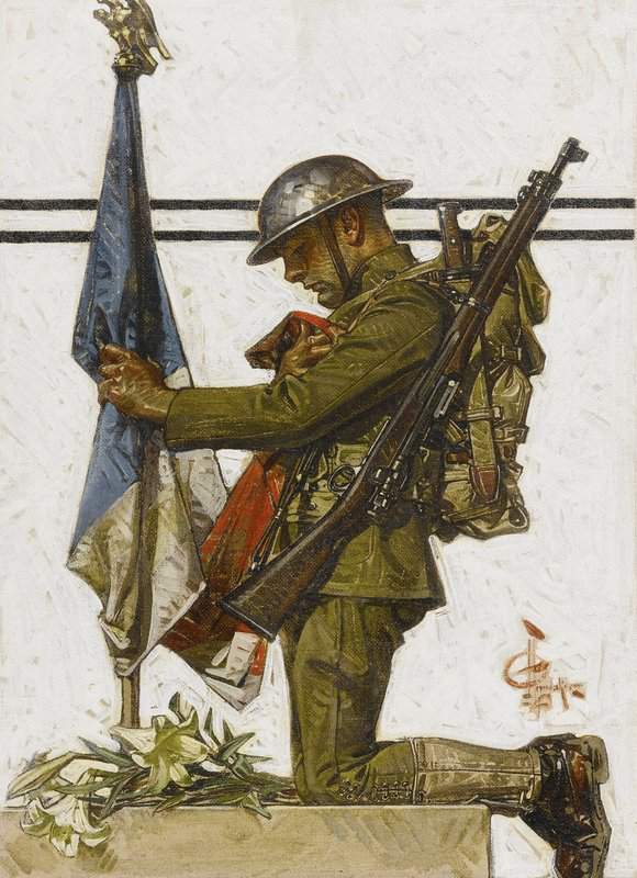 Leyendecker Joseph Christian Soldier Kneeling At French Memorial 1918