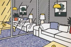 Peinture sur toile de Lichtenstein Wallpaper With Blue Floor Interior reproduction peinte à la main