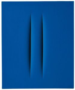 Peinture sur toile de Lucio Fontana Blue - Concetto Spaziale Attese 1968 reproduction peinte à la main