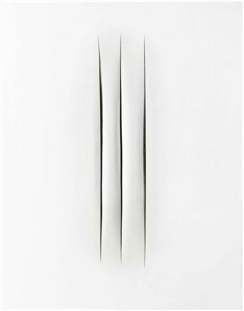 Lucio Fontana Concetto Spaziale Attese - Blanc 3 Entailles
