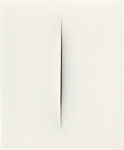 Peinture sur toile de Lucio Fontana Concetto Spaziale Attese - White 1 Cut reproduction peinte à la main