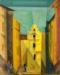 Lyonel Feininger Gelbe Gasse - Yellow Lane - 1932 reproduction peinte à la main