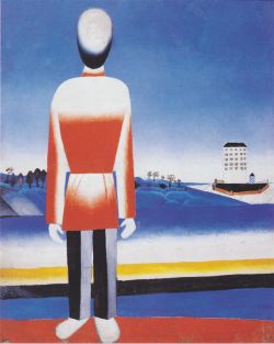 Peinture sur toile de Malevich, Homme dans un paysage suprématique reproduction peinte à la main