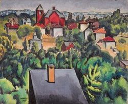 Man Ray, Rooftops Ridgefield, 1913 reproduction peinte à la main
