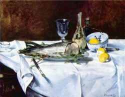 Manet, Nature Morte Avec Un Saumon reproduction peinte à la main