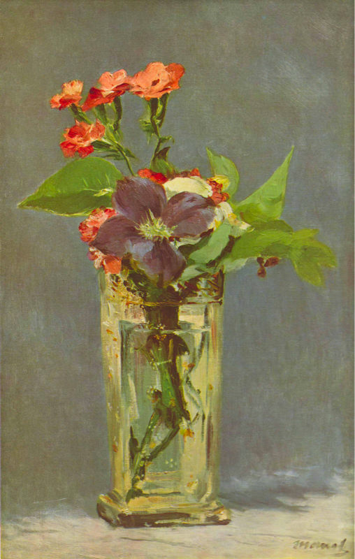Manet, Oiellets Et Clematites Dans Un Vase De Cristal