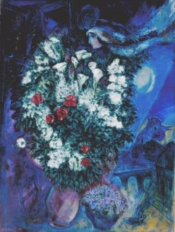 Peinture sur toile de Marc Chagall Bouquet With Flying Lovers reproduction peinte à la main