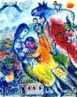 Peinture sur toile de Marc Chagall La Joie Familaile 1976 reproduction peinte à la main