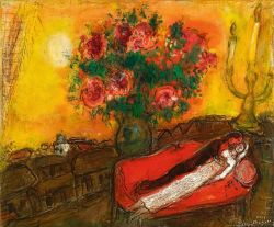 Peinture sur toile de Marc Chagall Le Ciel Embrase 1952-54 reproduction peinte à la main