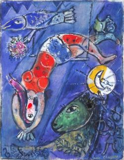 Peinture sur toile de Marc Chagall Le Cirque Bleu Original reproduction peinte à la main