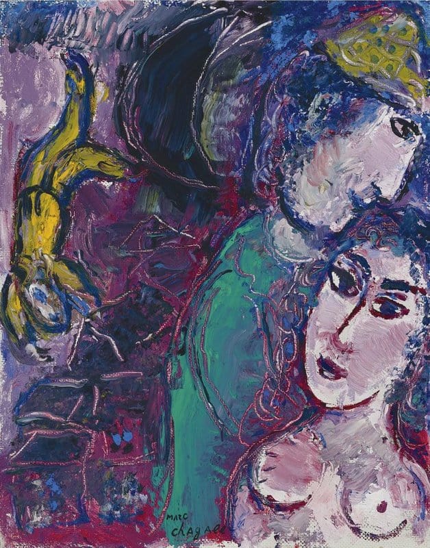 Marc Chagall Les Amoureux Sur Fond Mauve C. 1965-70