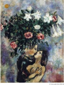 Peinture sur toile de Marc Chagall Lovers Under Lilies 1925 reproduction peinte à la main
