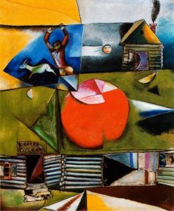 Peinture sur toile de Marc Chagall Russian Village Under The Moon reproduction peinte à la main