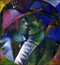 Peinture sur toile de Marc Chagall The Lovers In Green reproduction peinte à la main