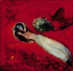 Peinture sur toile de Marc Chagall The Lovers With Red Sky reproduction peinte à la main