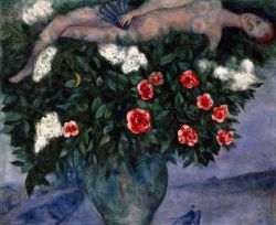 Peinture sur toile de Marc Chagall Woman And Roses reproduction peinte à la main