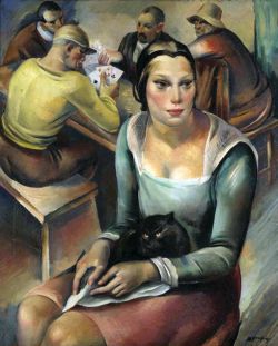 Marijan Trepse Woman With A Cat 1931 reproduction peinte à la main