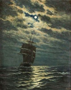 Martin Aagaard Ship In The Moonlight reproduction peinte à la main