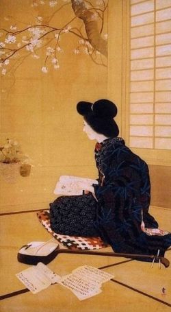 Masuda Gyokujo Woman Reading reproduction peinte à la main