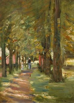 Max Liebermann, Avenue with Female Figure with Child, 1896 reproduction peinte à la main