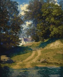 Maxfield Parrish Village School House 1937 reproduction peinte à la main