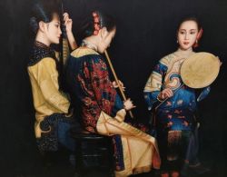 Peinture sur toile de May Lim Three Maidens reproduction peinte à la main