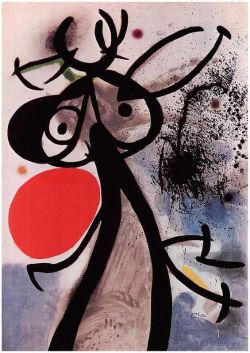 Peinture sur toile de Miro Femme Oiseaux Devant Le Soleil reproduction peinte à la main