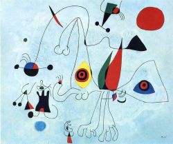 Peinture sur toile de Miro Women And Birds At Sunrise reproduction peinte à la main