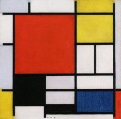 Peinture sur toile de Mondrian, Composition Avec Grand Champ, Bleu, Rouge, Noir, Jaune Et Gris reproduction peinte à la main