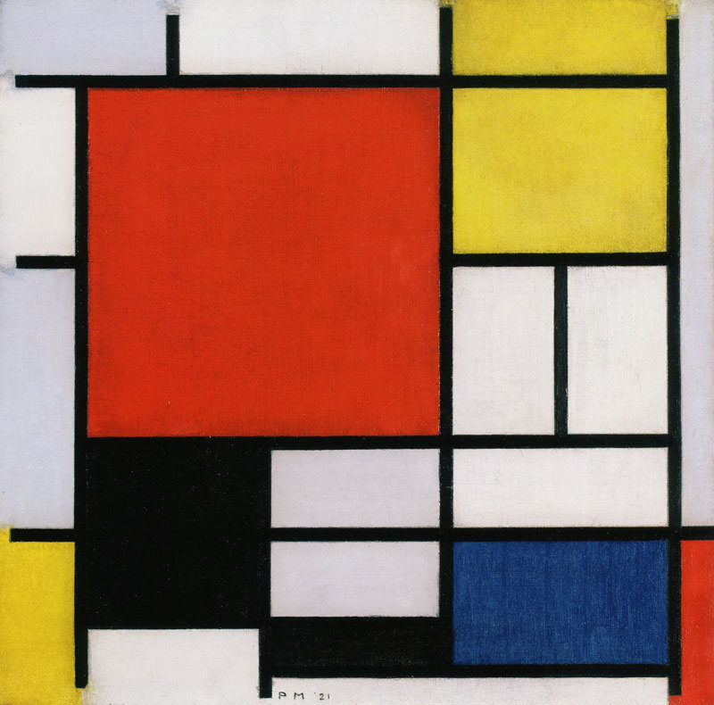 Mondrian, Composition Avec Grand Champ, Bleu, Rouge, Noir, Jaune Et Gris