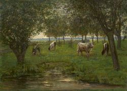 Peinture sur toile de Mondrian, Vaches Dans Un Pré reproduction peinte à la main