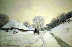 Peinture sur toile de Monet La Charrette - Route Sous La Neige A Honfleur reproduction peinte à la main