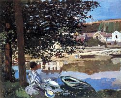 Peinture sur toile de Monet La Riviere Est Sortie De Son Lit reproduction peinte à la main