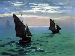 Peinture sur toile de Monet Les Bateaux De Peche Quittant Le Port De Laval reproduction peinte à la main
