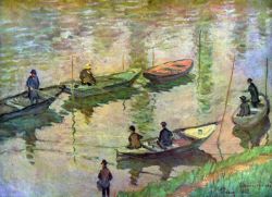 Peinture sur toile de Monet Pecheurs Sur La Seine A Poissy reproduction peinte à la main