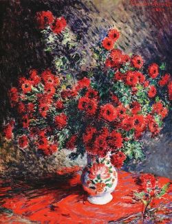 Peinture sur toile de Monet Red Chrysanthemums - Chrysanthemes Rouges reproduction peinte à la main