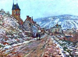 Peinture sur toile de Monet Route Vers Vetheuil En Hiver reproduction peinte à la main