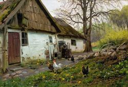 Monsted Bromolle Farm With Chickens reproduction peinte à la main