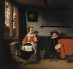 Nicolaes Maes, The Naughty Drummer, ca. 1655 reproduction peinte à la main