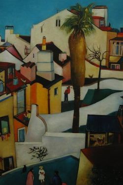 Nikias Skapinakis Quintais De Lisboa 1956 reproduction peinte à la main