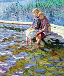 Peinture sur toile de Nikolay Bogdanov-belsky Two Girls On A Footbridge reproduction peinte à la main