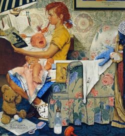 Peinture sur toile de Norman Rockwell The Babysitter - 1947 reproduction peinte à la main