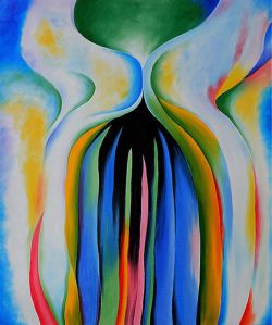 O'Keeffe, Ligne grise avec noir, bleu et jaune - 1923 reproduction peinte à la main