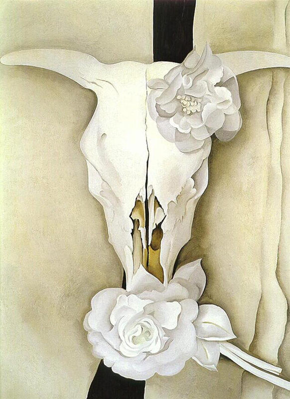 O'Keffe, Crâne de vache avec des roses calicots - 1931