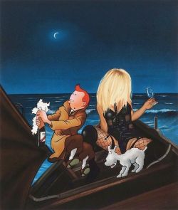 Peinture sur toile de Ole Ahlberg Tintin - Champagne reproduction peinte à la main