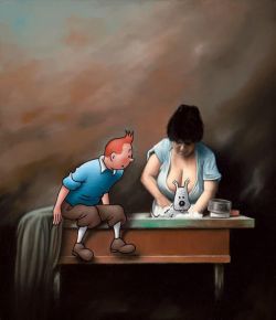 Peinture sur toile de Ole Ahlberg Tintin - Cleaning The Dog reproduction peinte à la main