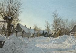 Ole Ring Town In Winter reproduction peinte à la main